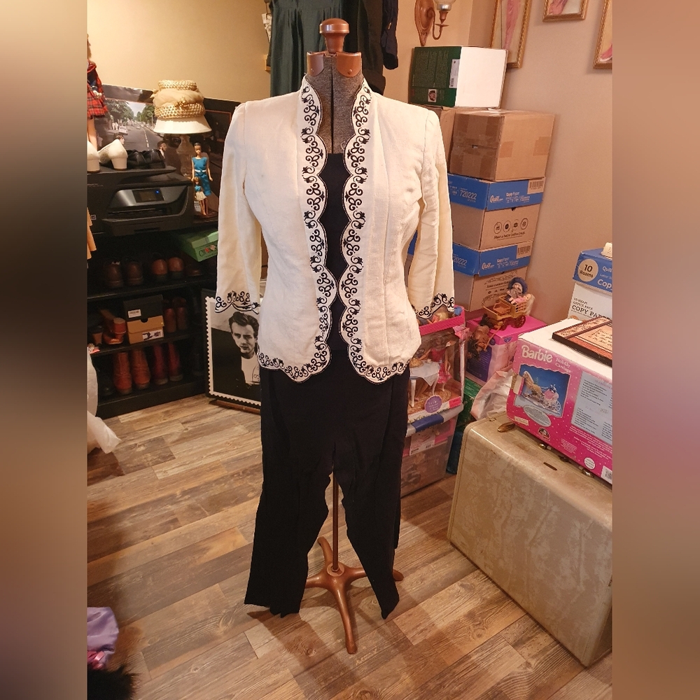 Vintage petite linen cotton blend 3 piece pant suit